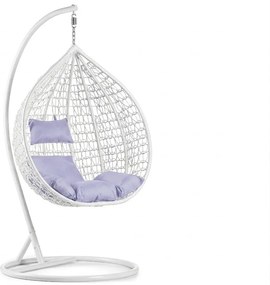 Biele závesné kreslo KOKON so stojanom, svetlý vankúš