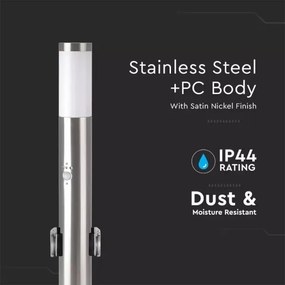 Vonkajšia lampa so senzorom + 2 zásuvkami 1xE27/60W/230V IP44 60cm matný chróm