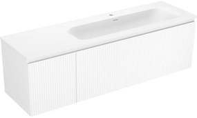 Mexen Rivel, kúpeľňová skrinka 160 cm s pravým umývadlom Vela, 1S, 1D, drážkovaná, biela matná, 91A23-16047-3-BBFF01-W23P01
