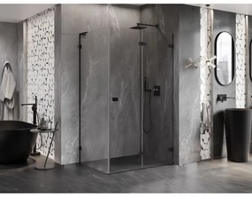 Mexen Lunar-F L, 1-krídlový sprchový kút so skladacími dverami, pravý, 90 x 80 cm, 8mm číre sklo, čierny profil, 836L-090-080-70-00-P