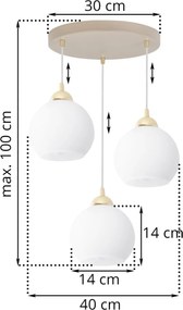 Závesné svietidlo Eliza, 3x biele sklenené tienidlo, g/be, o