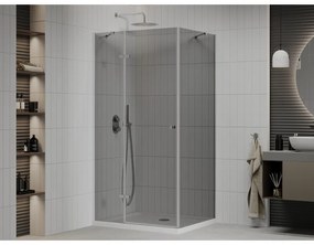 Mexen Roma, sprchový kút s krídlovými dverami 70 (dvere) x 90 (stena) cm, 6mm šedé sklo, chrómový profil + slim sprchová vanička biela + chrómový sifón, 854-070-090-01-40-4010