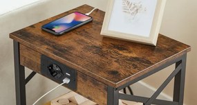 Noční stolek Vasagle Zrava s nabíjecí stanicí 60 cm hnědý/černý