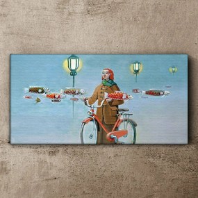 Obraz Canvas Maľovanie žien na bicykli hmla