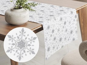 Biante Vianočný bavlnený behúň na stôl Sandra SA-116 Strieborné snehové vločky na bielom 45x120 cm