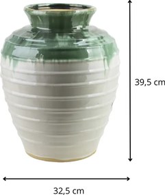 Keramická váza Evro A1 32,5x39,5 cm krémová/zelená