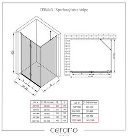 Cerano Volpe, sprchovací kút so skladacími dverami 60(dvere) x 100(stena), 6mm číre sklo, chrómový profil, CER-CER-427174