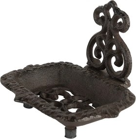 Hnedá antik liatinová mydelenka s ornamentom - 15*11*11 cm