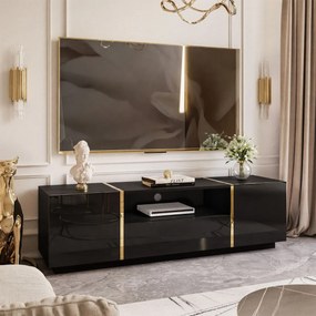TV STOLÍK SANTINO ČIERNY LESK / ZLATÝ 158 cm