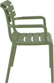 PARIS záhradná stolička s podrúčkami olive green