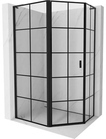 Mexen Mist L, päťuholníkový sprchový kút s krídlovými dverami, 100 x 80 cm, 8mm číre sklo, čierny profil, 8A8L-100-080-70-77-L