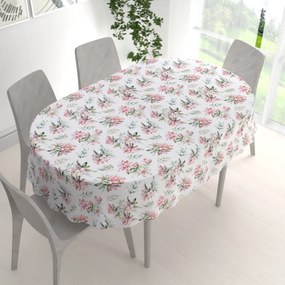 Biante Teflónový oválny obrus TF-134 Akvarelové kvety rododendrónu na bielom 100x140 cm