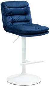 Barová stolička Damar - zamat, biely rám - modrá