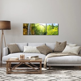 Obraz - vodopády v pralese (s hodinami) (90x30 cm)