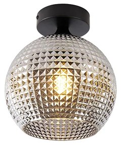 Stropné svietidlo v štýle Art Deco čierne s dymovým sklom - Sphere