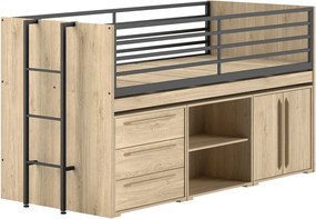 Vyvýšená detská posteľ s úložným priestorom s roštom v prírodnej farbe 90x200 cm Sam – Vipack