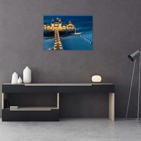 Sklenený obraz - hotel na pláži (70x50 cm)