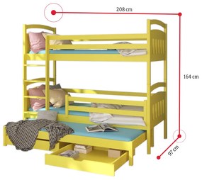 Detská poschodová posteľ SALDO + 3x matrac, 90x200/90x190, biela