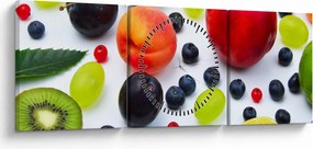 Obraz ovocia s kvapkami vody (s hodinami) (90x30 cm)