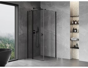 Mexen Mist T, sprchový kút s krídlovými dverami, 85 x 85 cm, 8mm číre sklo, čierny profil, 8A4T-085-085-70-00