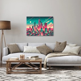 Sklenený obraz – Veľkomesto v pop-art štýle (70x50 cm)