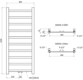Mexen Bolt, vykurovacie teleso 1200 x 500 mm, 318 W, spodné a stredové, antracitová, W126-1200-500-00-66