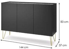 Komoda Harmony Va 144 cm černá/černý mramor