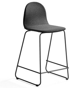 Barová stolička GANDER, s klzákmi, výška sedu 630 mm, čalúnená, čierna
