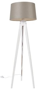 Moderný statív biely s ľanovým tienidlom taupe 45 cm - Tripod Classic
