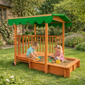 Pieskovisko s verandou HAPPY, 130x130x143cm, hnedá/zelená Jurhan