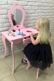Ružový detský toaletný stolík s taburetkou
