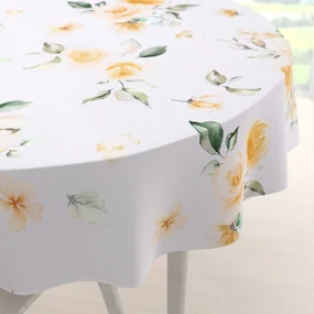 Biante Teflónový okrúhly obrus TF-043 Žlté ruže na bielom Ø 90 cm