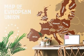 Samolepiaca tapeta hnedá mapa s názvami krajín EÚ - 375x250