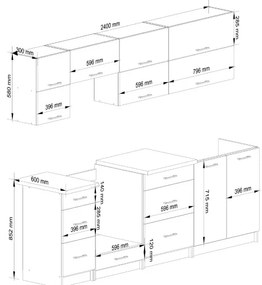Kuchynská linka OLIWIA G2 2.4 m biela / betón