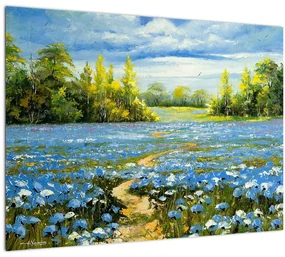 Sklenený obraz - Cestička v poli, olejomaľba (70x50 cm)