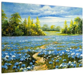 Sklenený obraz - Cestička v poli, olejomaľba (70x50 cm)