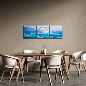 Obraz - Olejomaľba mora s čajkami (s hodinami) (90x30 cm)