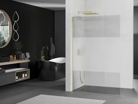Mexen Kioto L, sprchová zástena Walk-In 100 x 200 cm, 8mm číre sklo-námraza, zlatý lesklý profil,800-100-103-50-35