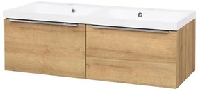 Mereo Mailo, kúpeľňová skrinka s umývadlom z liateho mramoru 121 cm, dub Riviera, chróm madlo, MER-CN528M