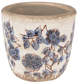 Keramický obal na kvetináč s modrými kvetmi Blusia S - Ø 13*12 cm