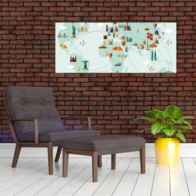 Obraz - Cestovná mapa sveta (120x50 cm)