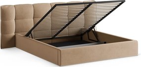 Sivobéžová čalúnená dvojlôžková posteľ s úložným priestorom s roštom 140x200 cm Eric – Micadoni