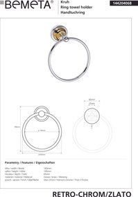 Bemeta Design RETRO gold-chrom: Držiak uterákov, kruhový - 144204068