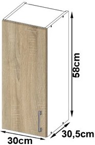 Horná kuchynská skrinka LIMA W30 /580/ biela / dub sonoma