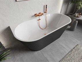 Mexen Oris, voľne stojaca ryhovaná vaňa 150 x 75 cm, biela-šedá, ružové zlato prepad, 52871507562-60