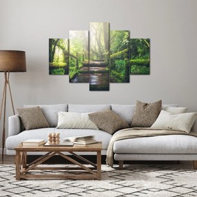 Obraz - drevené schody v lese (150x105 cm)
