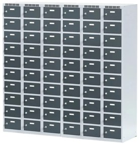 Alfa 3 Šatníková skrinka s úložnými boxami, 30 boxov, 1800 x 900 x 500 mm, otočný zámok, tmavosivé dvere