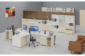 Ergonomický kancelársky pracovný stôl PRIMO WHITE, 1600 x 1200 mm, pravý, biela/breza