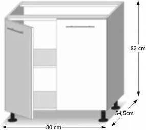 Dolná kuchynská skrinka Line D80 - dub sonoma / biela