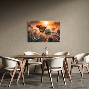Obraz – Motýľ v zapadajúcom slnku (90x60 cm)